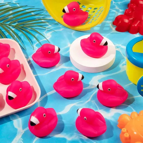 Miniatura 2 de Patos de goma flamencos para niños, 24 juguetes de baño de pato flamenco rosa, lindos patos de goma flotantes chirriantes para baby shower
