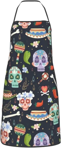 Miniatura 16 de Delantal de calavera de azúcar, delantales de cocina para hombres y mujeres, delantal de cocina, delantal de chef, delantales de jardín ajustables