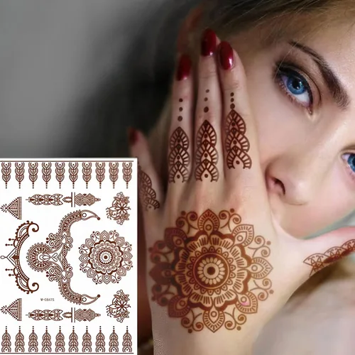 Tatuajes temporales de henna para mujer, calcomanías de tatuajes de henna marrón, impermeables, encaje sexy, flores, tatuajes falsos de henna,
