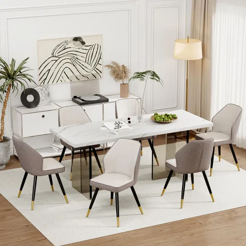 Miniatura 7 de Andeworld Juego de 2 sillas de comedor tapizadas, sillas decorativas modernas de mediados de siglo, silla auxiliar de gamuza sintética sin brazos