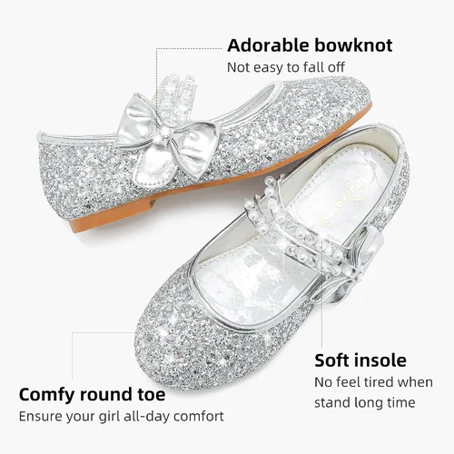 Miniatura 4 de Zapatos de vestir para niñas pequeñas, zapatos de flores, zapatos de princesa, boda, fiesta, zapatos planos para niñas pequeñas y grandes