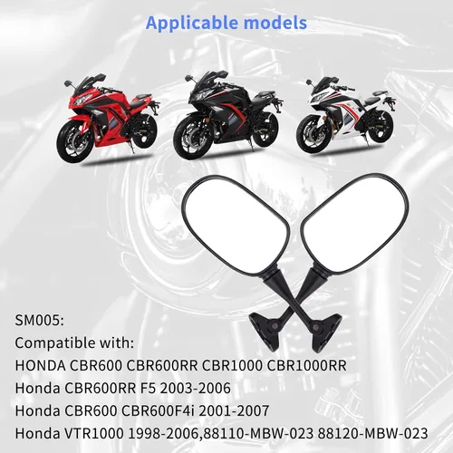 Miniatura 7 de AHL Espejos retrovisores 88110-MBW-023 88120-MBW-023 compatibles con Honda CBR600 CBR600RR CBR1000 CBR1000RR/CBR600RR F5 2003-2006/CBR600 CBR600F4i