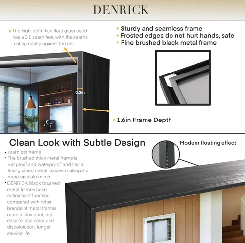 Miniatura 5 de Brushed Metal Thick Frame Bathroom Mirror 24 x 30 Inch Metal Frame Black Rectangular Wall Mirror Matte Black Vanity Mirrors Square Corner, Modern