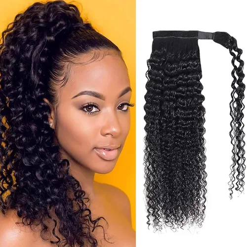 Miniatura 9 de Extensiones de cabello con ondas de agua para cola de caballo, trenzado humano, pegamento mágico Pony, extensiones de cabello humano brasileño