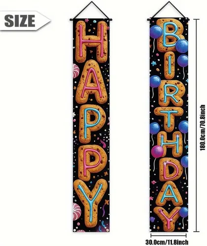 Miniatura 5 de Cartel decorativo de feliz cumpleaños de 12 x 71 pulgadas, bonito cartel colgante para puerta de cumpleaños, suministros de fiesta coloridos