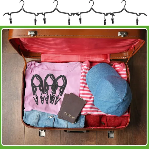 Miniatura 6 de Perchas plegables de viaje plegables con clips, perchas plegables portátiles plegables para colgar abrigos, estante de secado de viaje para ropa