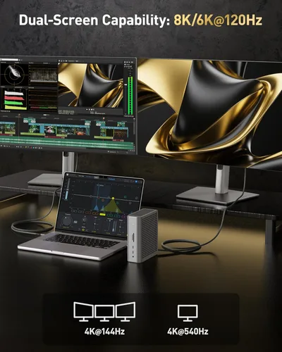 Miniatura 3 de Maxonar Cable Thunderbolt 5 de 1 pie de 80 Gbps, aumento de ancho de banda de hasta 120 Gbps, potencia de 240 W, pantalla dual de 8 K, compatible