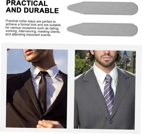 Miniatura 8 de Stiffen Your Dress Shirts 16pcs Collar Stays para hombres de manga larga camisas de vestir insertos de metal, plateado
