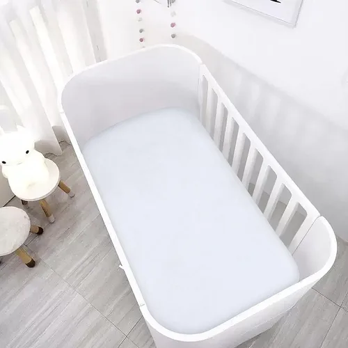 Miniatura 7 de Sábana de cuna de satén suave y sedosa con ajuste para colchón de cuna (132x71x20 cm) para niños y niñas, sábanas de cuna para colchón de cuna Blanco