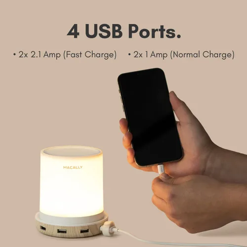Miniatura 3 de Macally Lámparas pequeñas táctiles para mesita de noche - Lámpara de noche con puerto USB - Lámpara de mesa corta regulable de 3 vías para espacios