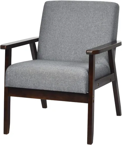 Miniatura 12 de Giantex Juego de 2 sillas decorativas modernas de mediados de siglo, sillón de tela retro, hecho de madera maciza, sillón tapizado de lino para sala