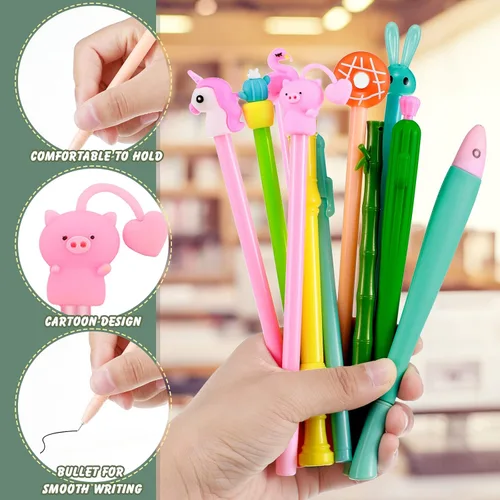 Miniatura 3 de Chuangdi 15 bolígrafos divertidos divertidos a granel, únicos unicornios, cactus, kawaii, novedosos, animales, lindos bolígrafos de tinta de gel
