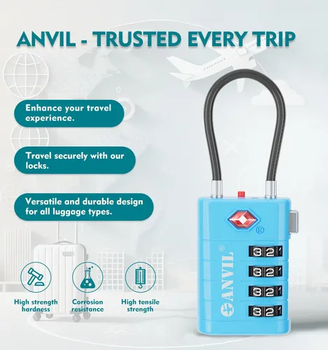 Miniatura 4 de ANVIL Cerraduras de equipaje de 4 dígitos, cerraduras TSA para equipaje, núcleo avanzado TSA008, indicador de alerta para su cerradura de viaje