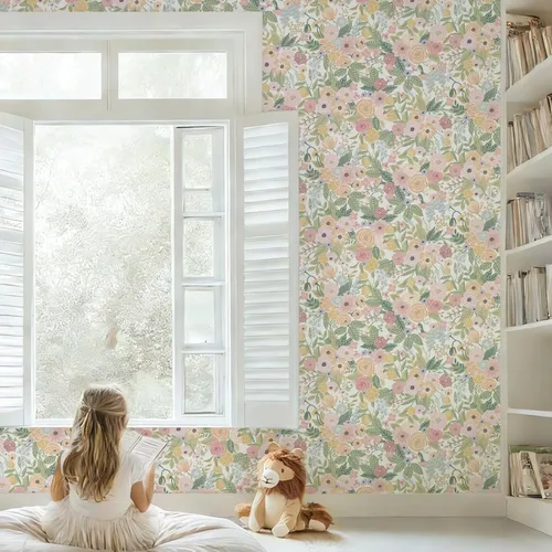 Miniatura 6 de Ismoon Papel tapiz de contacto floral rosa bohemio para despegar y pegar, 16.1 x 78.7 pulgadas, papel de pared autoadhesivo extraíble para gabinetes