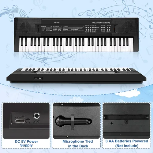 Miniatura 5 de M SANMERSEN Teclado de música para niños, juguete de piano electrónico portátil de 61 teclas con micrófono, herramienta de enseñanza