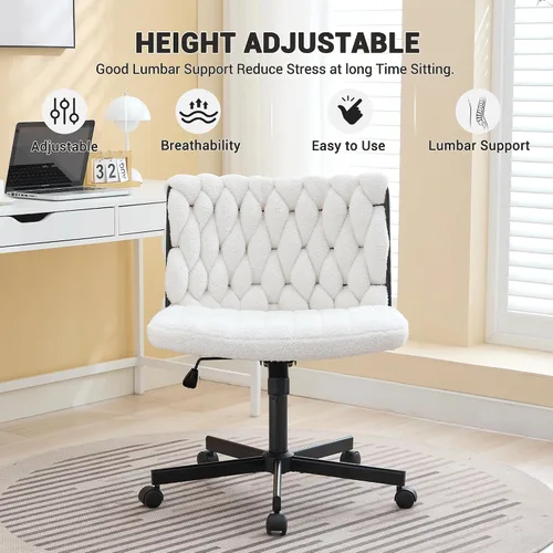 Miniatura 5 de Silla de oficina giratoria moderna, silla de escritorio sin brazos con diseño cruzado con asiento de 25.5 pulgadas de ancho, capacidad de 300