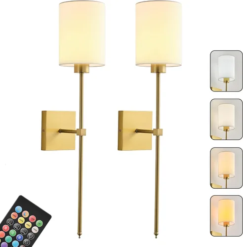 Miniatura 11 de Juego de Dos Apliques de Pared a Batería, Luz de Pared Inalámbrica Recargable con Control Remoto, Regulable, Luz Ámbar/Blanco Cálido/Blanco Negro