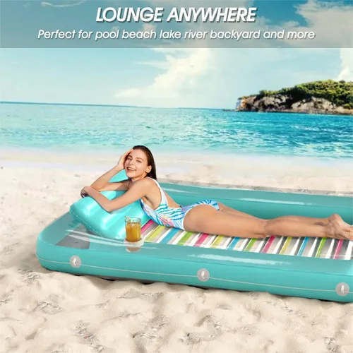 Miniatura 4 de Jasonwell Flotador de piscina inflable 4 en 1 para bronceado - Flotador de balsa para tomar el sol, juguetes, colchoneta para cama de bronceado Base