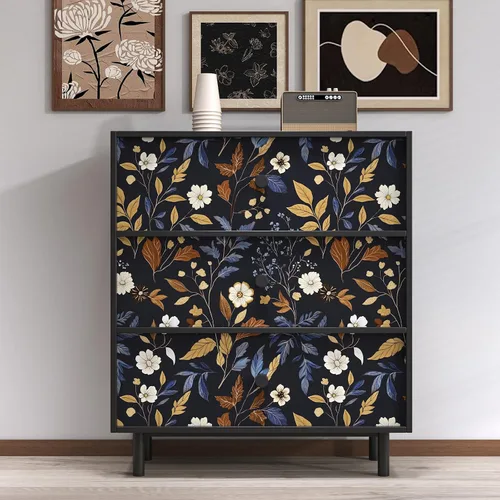 Miniatura 4 de BOKEBEVE Papel Pintado Vintage de Despegar y Pegar Hojas Papel de Contacto Oro Negro Floral para Estante de Libros Forro de Cajón Amigable