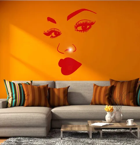 Miniatura 5 de Vinilo adhesivo de pared de mujer africana, maquillaje niña, pestañas faciales, labios, decoración grande (2213ig) negro