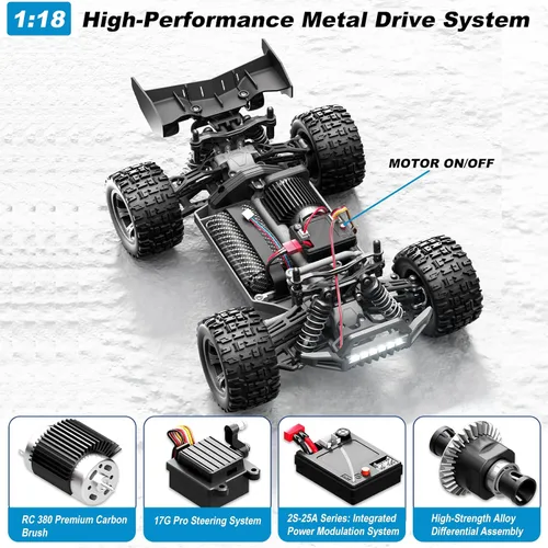 Miniatura 3 de Coche RC de alta velocidad 4WD a escala 1:18, camión de control remoto todoterreno de 25 MPH para adultos y adolescentes, vehículo eléctrico todo