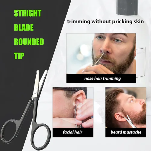 Miniatura 6 de Tijeras pequeñas de aseo facial para hombres y mujeres, para cejas, pelo de nariz, bigote, barba, pestañas, kit de recortar orejas, tijeras de Negro