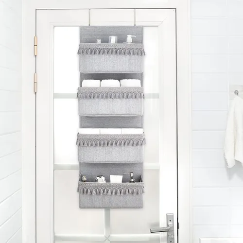 Miniatura 3 de Dahey Organizador bohemio para colgar sobre la puerta, para habitación del bebé, con borlas, decoración para dormitorio, cuarto de bebé, baño, Gris
