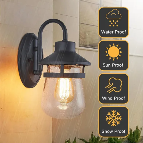 Miniatura 8 de Tarentlight Aplique de pared para exteriores con pantalla de vidrio transparente semillado, accesorio exterior impermeable en acabado de bronce