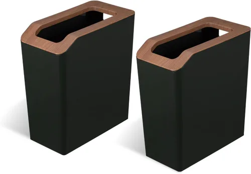 Home Zone Living Paquete de 2 botes de basura pequeños de 2 galones, papelera rectangular delgada con parte superior abierta, colección Virtuoso