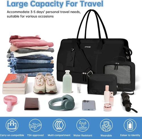 Miniatura 3 de ETRONIK Bolsa de fin de semana para mujer, Negro