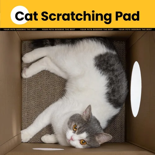 Miniatura 8 de Conlun Casa de cartón para gatos con almohadilla para rascar y hierba gatera, casa rascador para juegos de gatos para muebles de interior, rascador