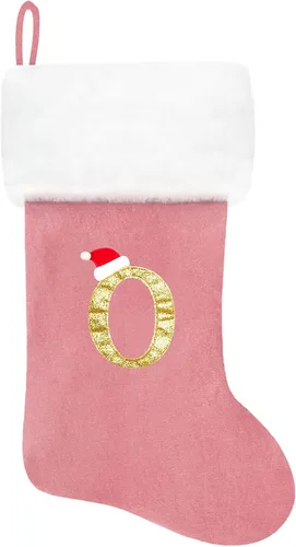 Miniatura 167 de Calcetines de Navidad bordados de 20 pulgadas con monograma, terciopelo negro con puño de felpa blanca supersuave, adornos clásicos para decoración