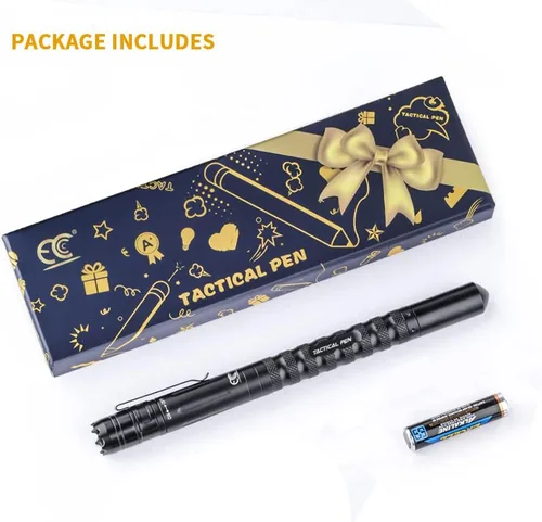 Miniatura 4 de Pluma táctica profesional de autodefensa pluma con linterna LED incorporada, defensor de ADN y cortador de vidrio herramienta de supervivencia Negro