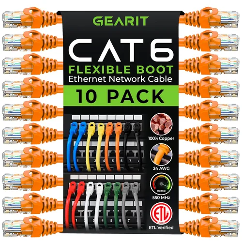 Miniatura 11 de GEARit Cable de conexión Ethernet Cat 6 de 0.5 pies, color negro (paquete de 10), cables de conexión Cat6 de 0.5 pies, cable de conexión