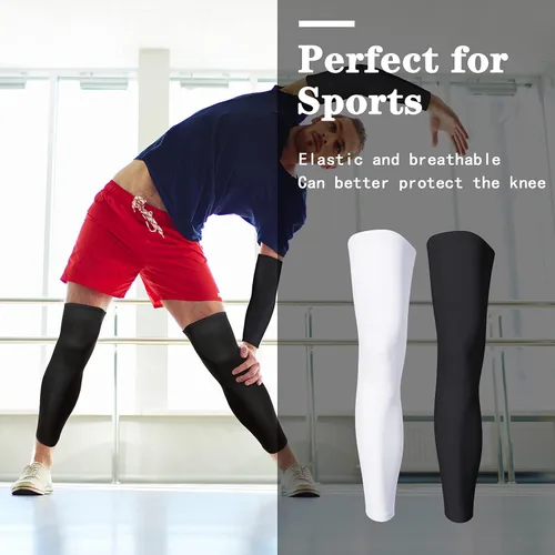 Miniatura 4 de Geyoga 2 pares de mangas de compresión de longitud completa para piernas para hombres y mujeres, fútbol (negro, blanco, talla XS)