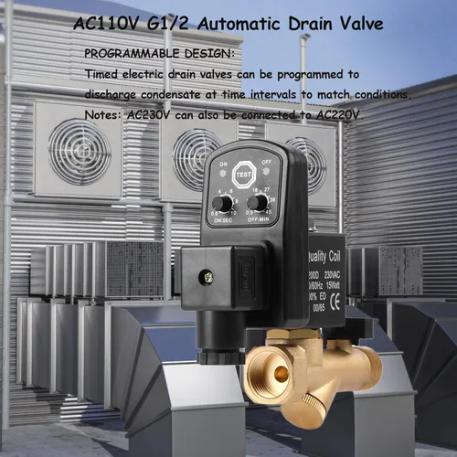 Miniatura 8 de Válvula de drenaje automática G1/2, válvula de drenaje del compresor de aire AC230V DN15 Válvula de drenaje con temporizador de 0-1.6Mpa Válvula
