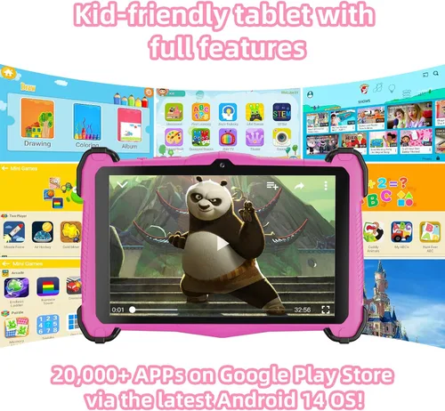 Miniatura 5 de Fivahiva Tableta para niños de 7 pulgadas, tableta Android 14 para niños, Octa-Core, 10 GB de RAM +64 GB de ROM 512 GB expandir, cámara dual, Rosa