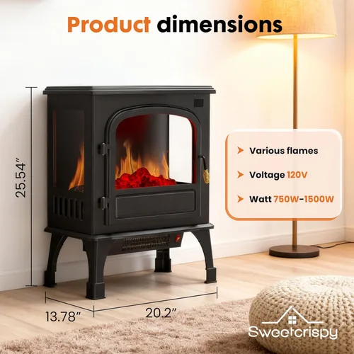 Miniatura 2 de Sweetcrispy Calentador de Chimenea Eléctrica Independiente, Chimenea Interior de 26 pulgadas con Efecto de Llama 3D, Diseño Seguro contra