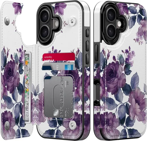 Miniatura 19 de FUNMIKO Funda tipo cartera para iPhone 13 con tarjetero, bloqueo RFID, protección de grado militar y obras de arte impresas con rayos UV, cierre