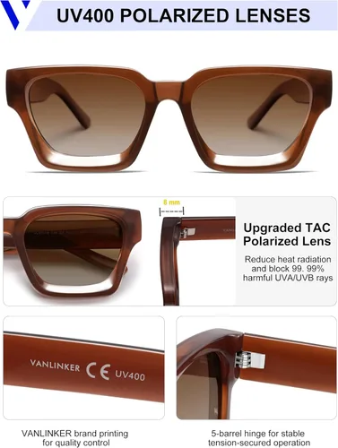 Miniatura 99 de VANLINKER Gafas de sol cuadradas gruesas para hombres y mujeres, retro, rectangulares, con protección UV400, VL9731