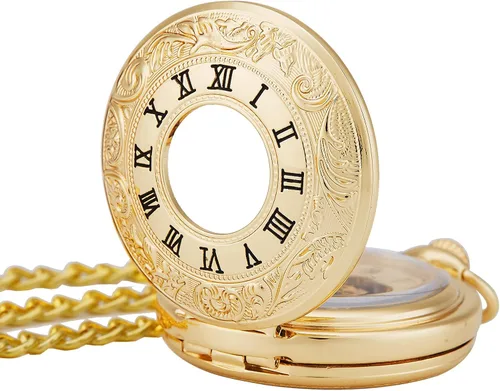Miniatura 3 de TREEWETO Reloj de bolsillo para hombre antiguo, diseño de esqueleto mecánico, plateado, doble caja, números romanos de regalo para hombre