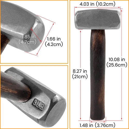 Miniatura 6 de Martillo de Herrero de 3 libras, Herrero de Cuchillas, Forja, Ingeniero, Perforación, Martillo Rechoncho, Fabricación de Cuchillos Hechos a Mano