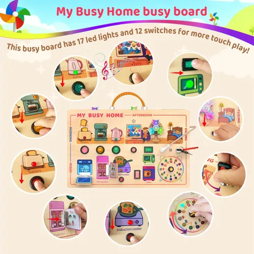 Miniatura 5 de UdoUto My Busy Home Montessori Tabla Ocupada para Niños Pequeños de 1-3 - Tabla de Actividades Sensoriales de Madera con Electrodomésticos de Madera