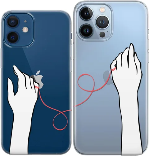 Miniatura 3 de Fundas a juego para parejas compatibles con iPhone 15 14 13 Pro Max 12 Mini 11 Xs 6s 8 Plus 7 Xr 10 SE X 5 Lindas nuevas manos rojas Cadena del Hilo
