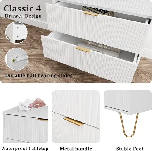 Miniatura 4 de Masupu Cómoda de 4 cajones, cajón, armario de almacenamiento alto con patas de metal, cómoda pequeña para dormitorio, sala de estar, armario