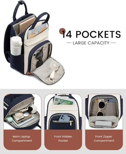 Miniatura 2 de LOVEVOOK Mini mochila para mujer, elegante mochila impermeable, Drak Azul-beige-marrón, Mochila