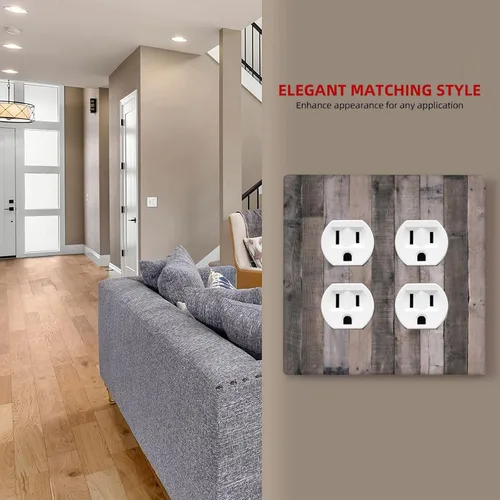 Miniatura 812 de Placa Decorativa de Pared de Granja Rústica con Cuerno de Madera para Puerta de Granero 1 Banda Duplex Cubiertas de Toma Eléctrica Soltera