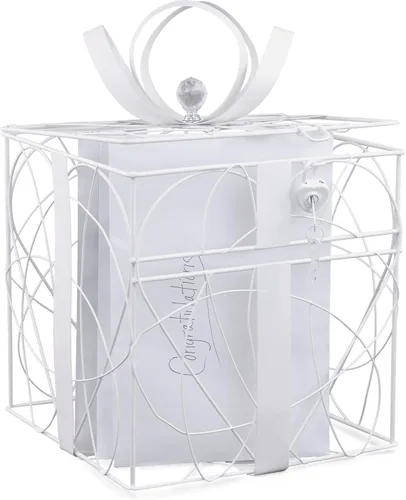 Miniatura 4 de Simplicity Caja de tarjeta de boda de metal blanco, 8.5 '' L x 9'' W x 11.2'' H Simplicity - Caja para tarjetas de boda