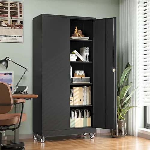 Miniatura 2 de Letaya Armarios de almacenamiento de metal para garaje con puerta con cerradura y estantes ajustables, gabinetes de herramientas de acero