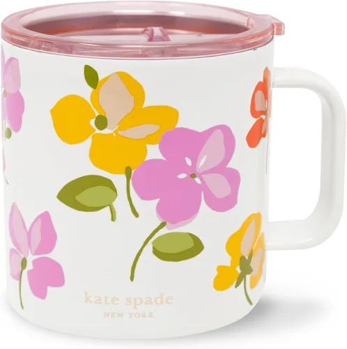 Miniatura 13 de kate spade new york Taza aislada de acero inoxidable con asa y tapa, vaso de doble pared de 16 onzas, taza de viaje de café reutilizable